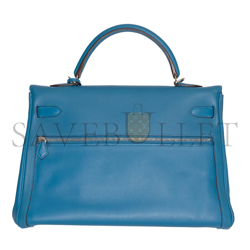 HERMES KELLY LAKIS 35 BLUE HYDRA SWIFT PALLADIUM HARDWARE (35*24*12cm)